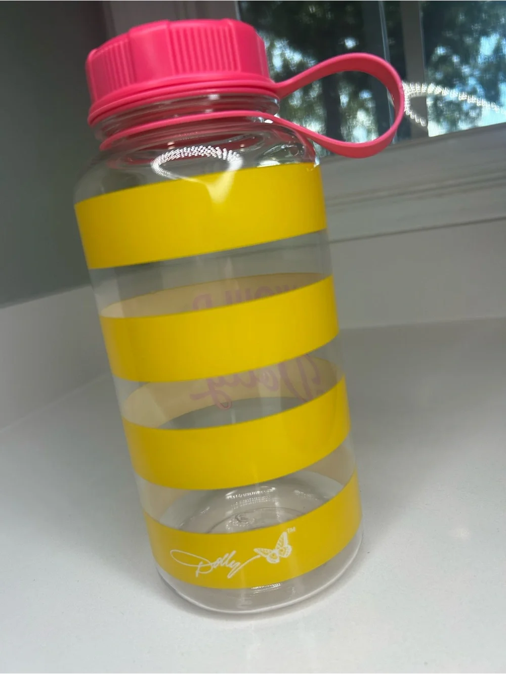 NWT Dolly Parton what would Dolly do Yellow & Pink Striped Water Bottle
